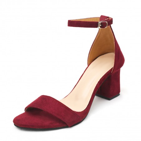 BURGUNDY SUEDE ANKLE STRAP BLOCK HEELS – SEREPPU