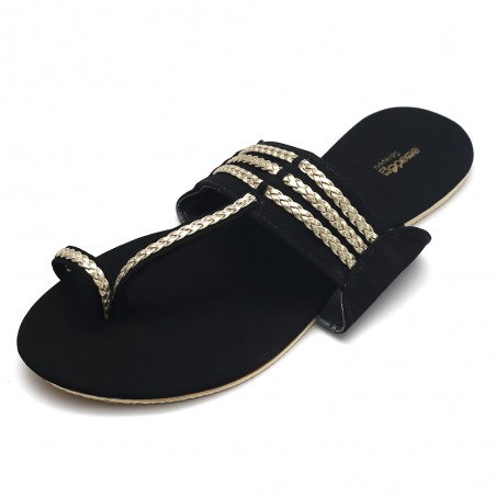 BLACK AND GOLD CHAPPALS – SEREPPU