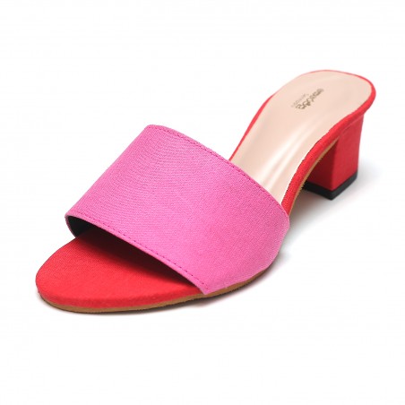 PINK AND RED TWO TONE SLIP-ON BLOCK HEELS